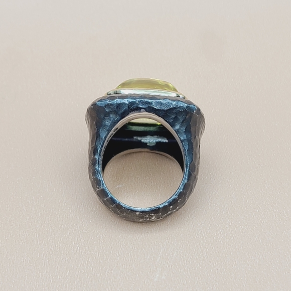 David Yurman 17mm Hammered Albion Darkened Ring Lemon Citrine and Gold - Picture 4 of 14